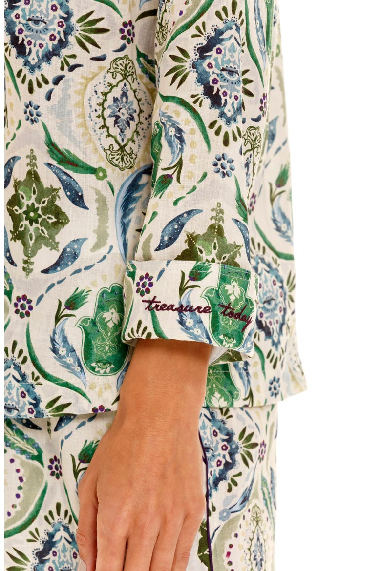 Emma Hamsa Blessing Linen Pajamas, Alternate, color, GREEN
