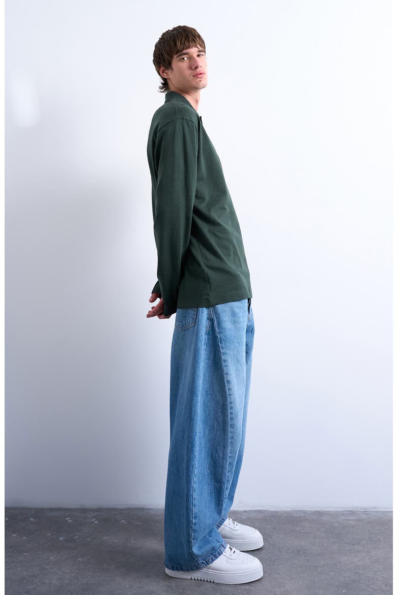Textured Long Sleeve Polo, Alternate, color, DARK GREEN