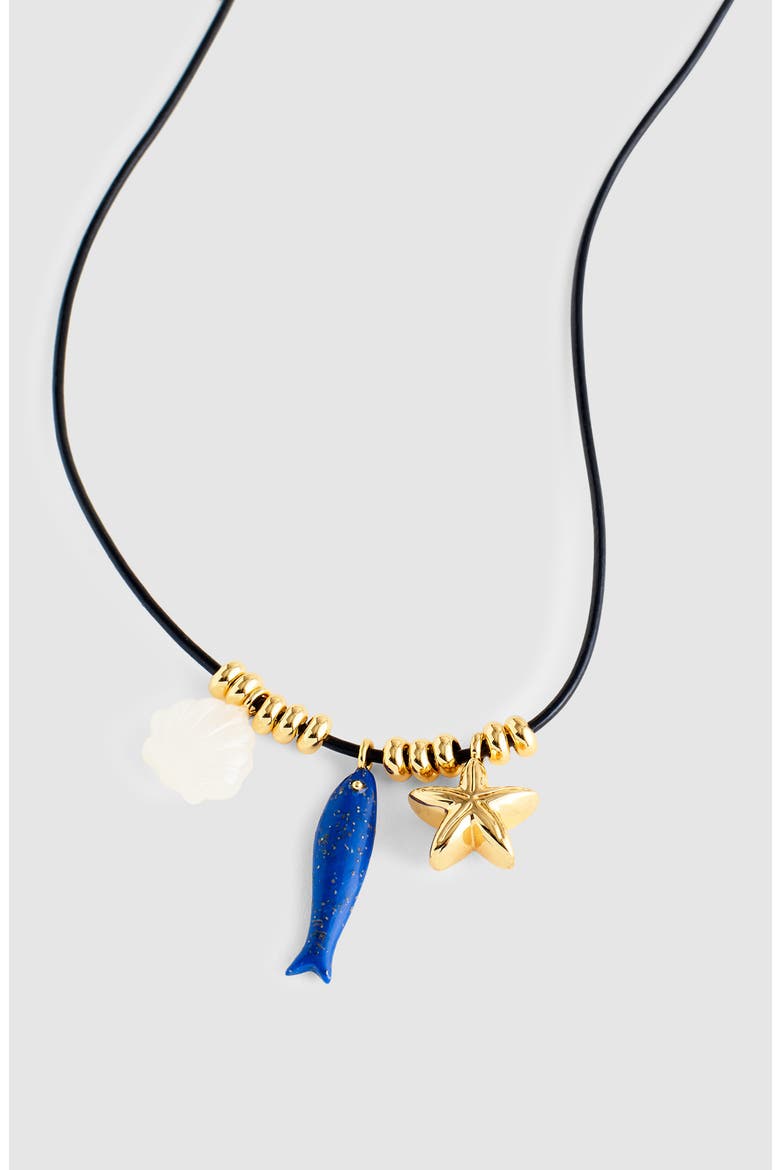 Semiprecious Charm Leather Choker Necklace, Alternate, color, ANTIQUE GOLD