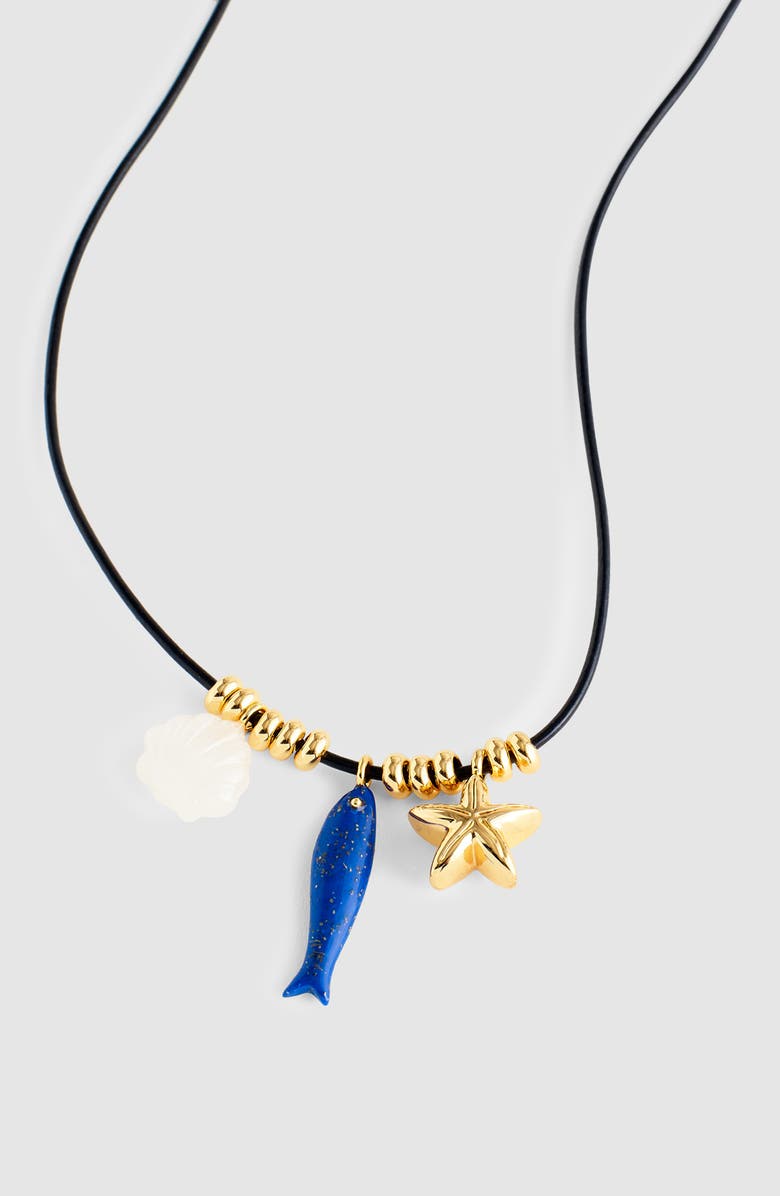 Madewell Semiprecious Charm Leather Choker Necklace, Alternate, color, Antique Gold