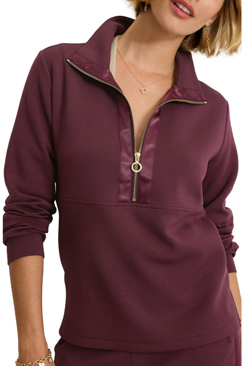 Palm Voyage Satin Trim Half Zip Sweatshirt, Main, color, MORO