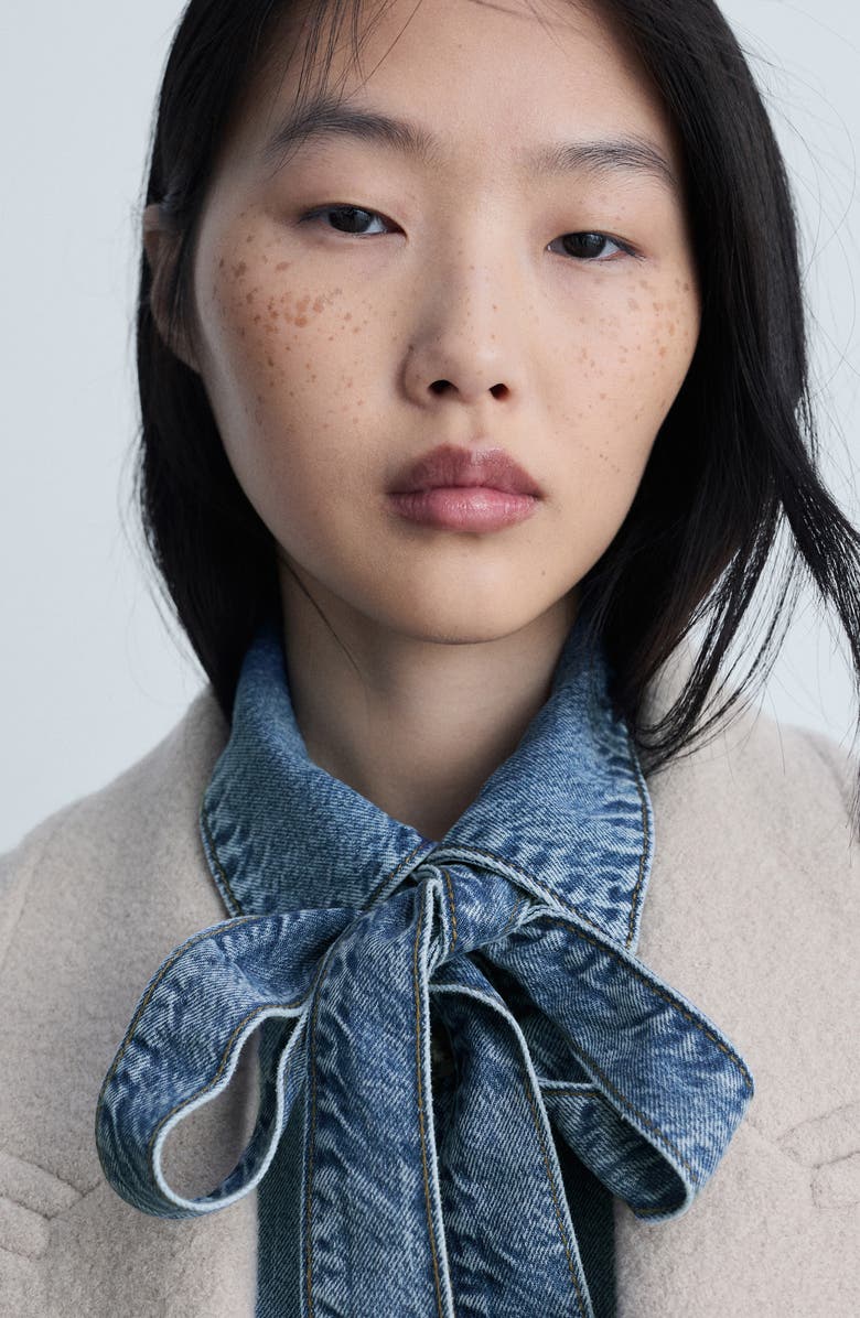 MANGO Denim Tie Neck Button-Up Shirt, Alternate, color,