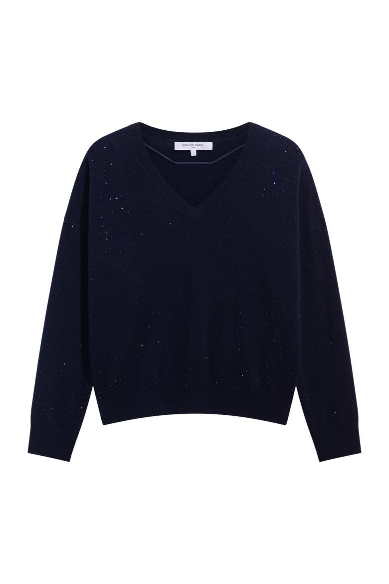 Reda V-Neck Rhinestone Jumper, Alternate, color, Navy Blue