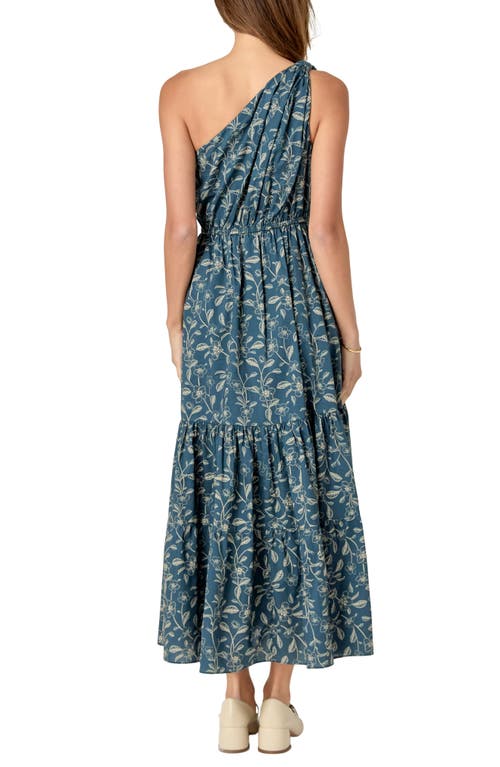 English Factory Floral Print One-shoulder Cotton Maxi Dress In Navy