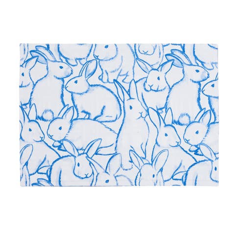 Blue Bunny Rabbits Easter Spring Cotton Single Placemats Set of 6, 14" x 20"
