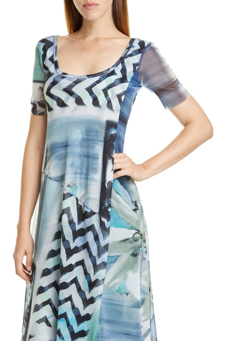 Floral & Chevron Print Asymmetrical Maxi Dress, Alternate, color, BLUEBERRY