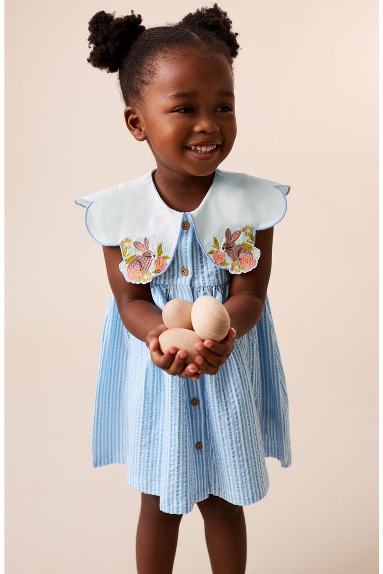 Kids' Statement Collar Seersucker Dress, Alternate, color, BLUE