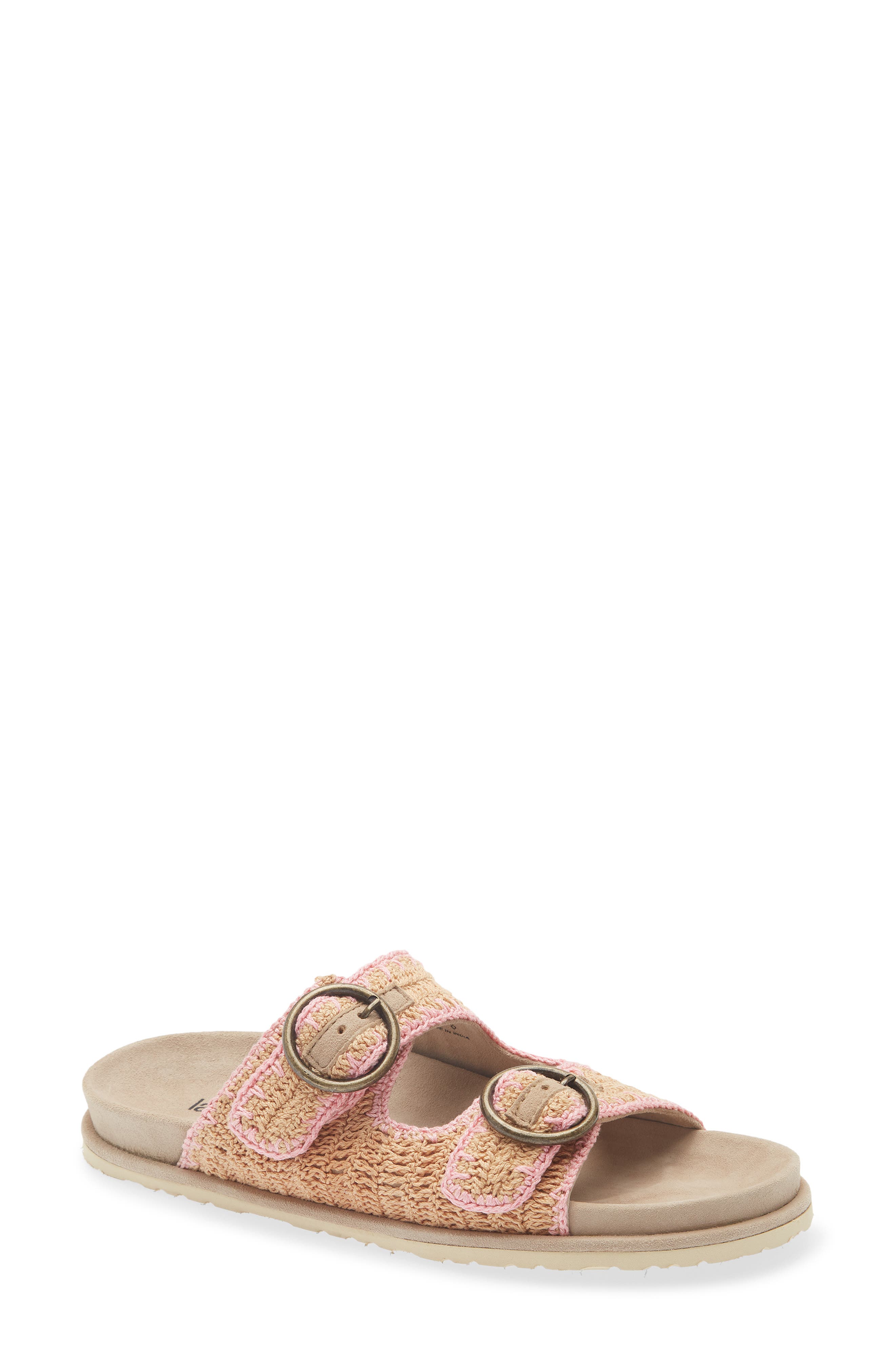 Laidback London Clay Crochet Buckle Strap Slide Sandal, Main, color, Beige / Baby Pink