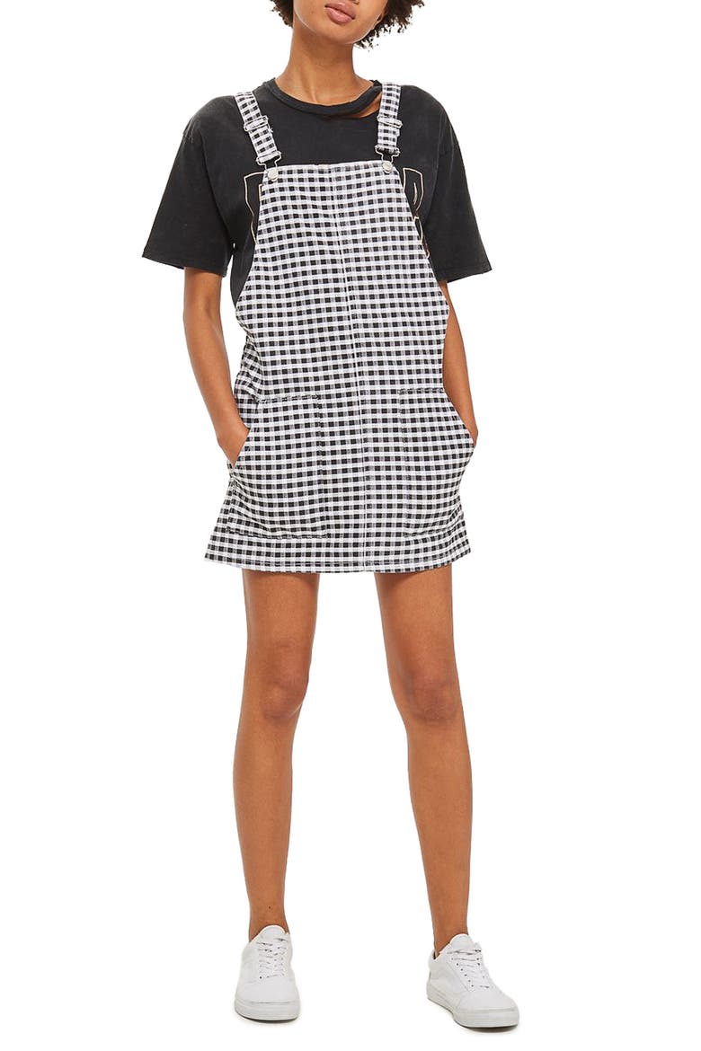 Gingham Pinafore Dress, Main, color, BLACK MULTI