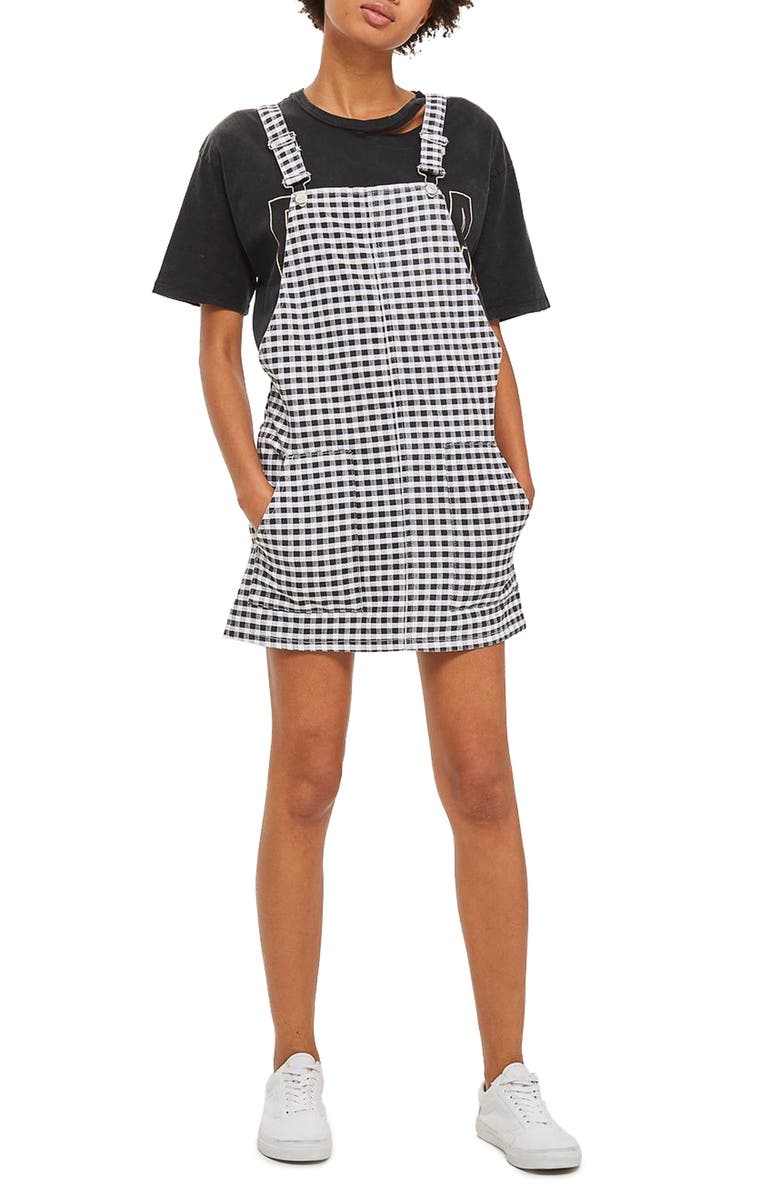 Topshop Gingham Pinafore Dress, Main, color, 