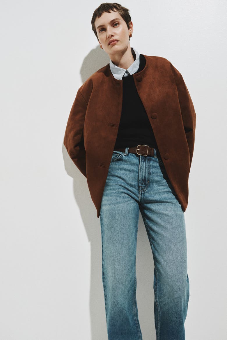 Collarless Jacket, Alternate, color, Brown