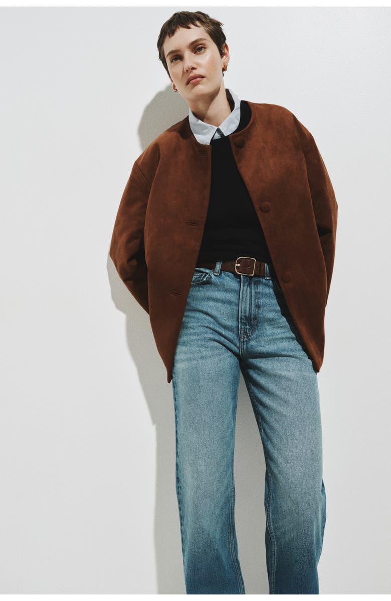 H&M Collarless Jacket, Alternate, color, Brown
