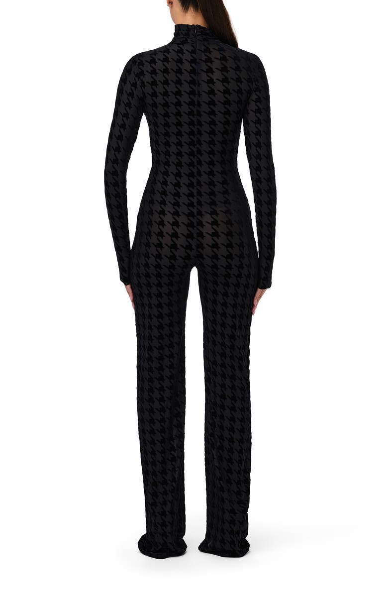 Naked Wardrobe Burnout Long Sleeve Jumpsuit, Alternate, color, Black Houndstooth