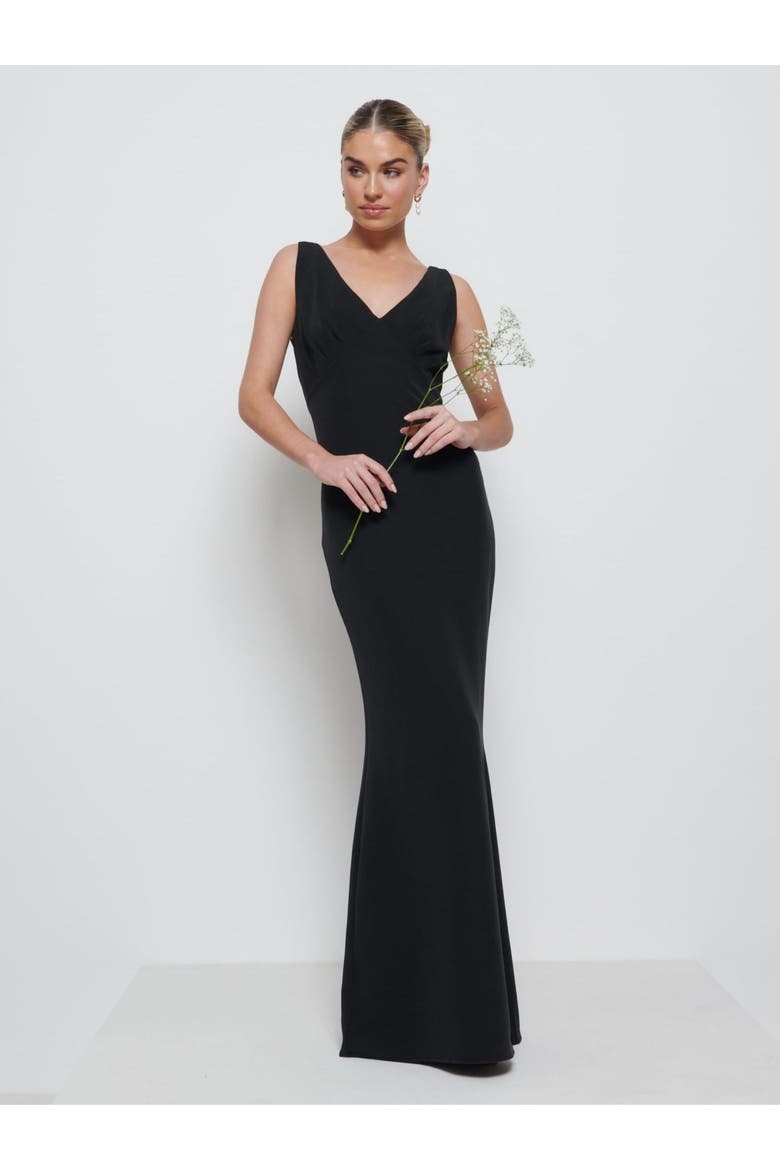 Esmee Crepe Maxi Bridesmaid Dress, Alternate, color, Black