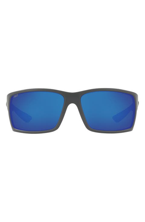 64mm Mirrored Polarized Rectangular Sunglasses