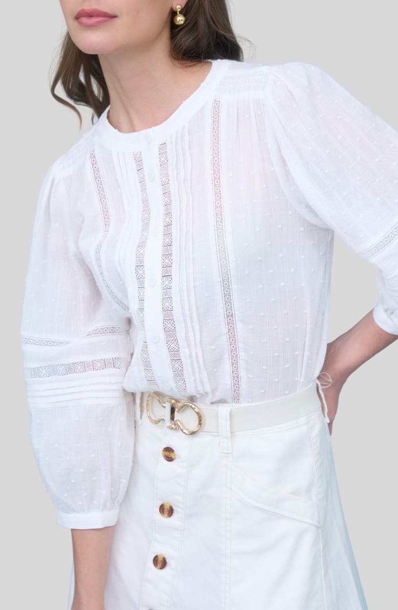 ZOE AND CLAIRE Lace Inset Clip Dot Cotton Top, Alternate, color, Off White