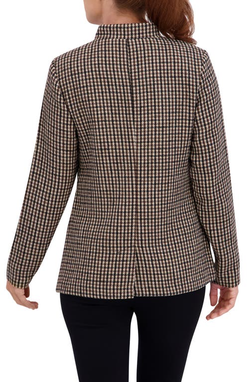 Ookie & Lala Houndstooth Inverted Notch Lapel Blazer In Brown