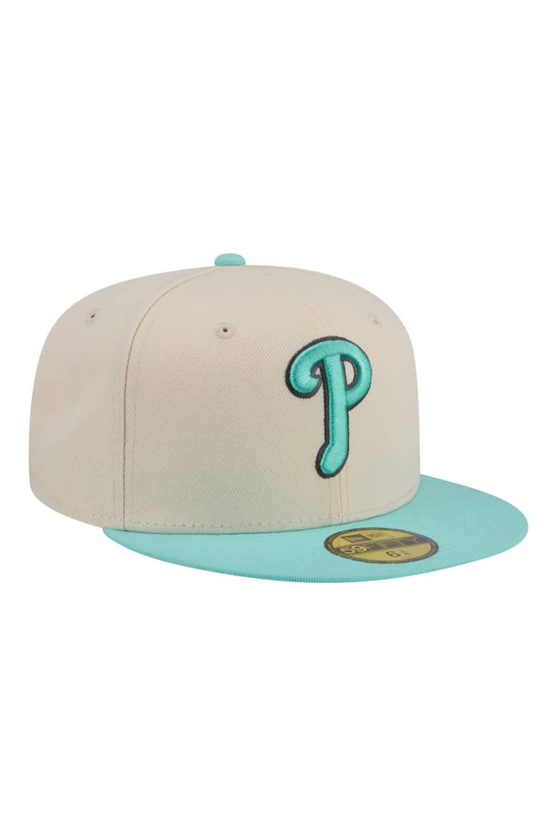 Men's New Era Light Beige/Turquoise Philadelphia Phillies Two-Tone Color Pack 59FIFTY Fitted Hat, Alternate, color, Light Beige