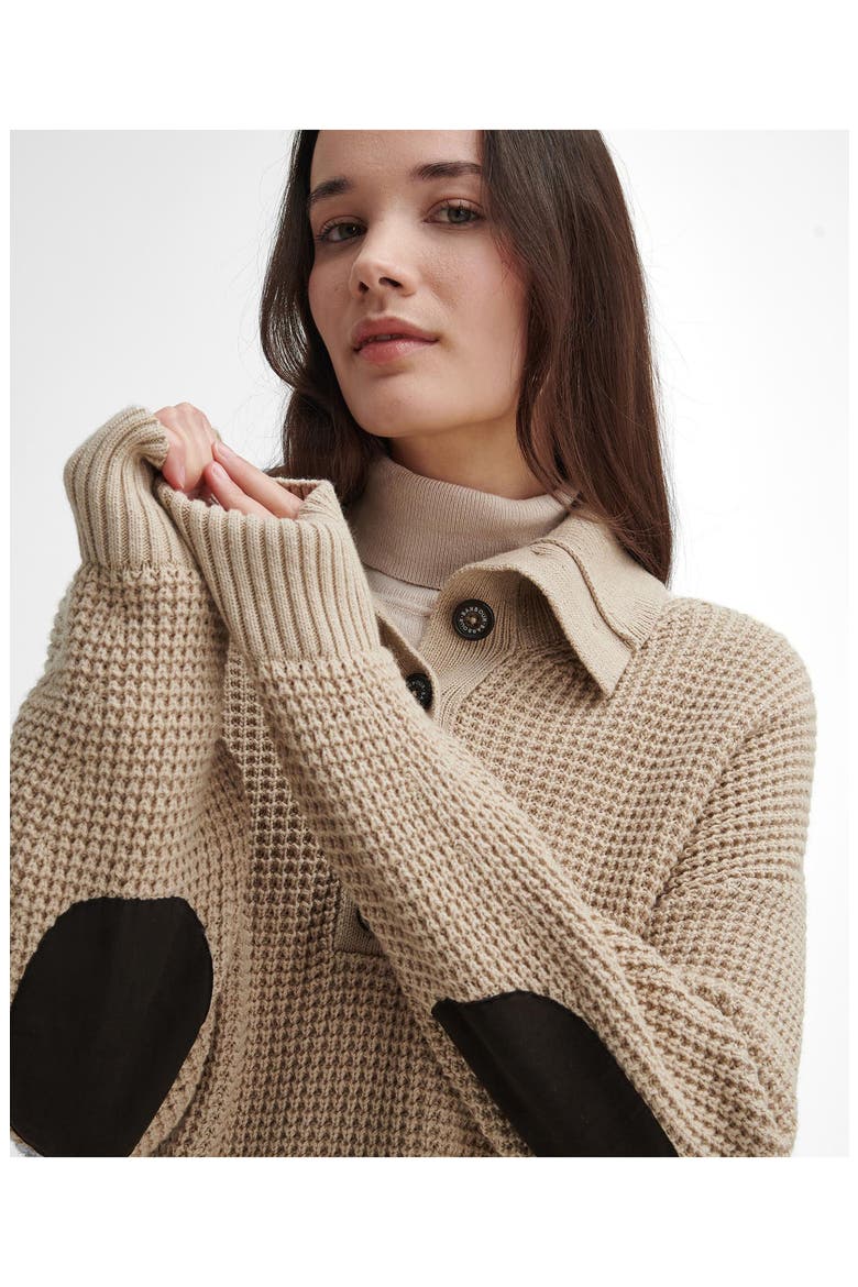 Woodside Long Sleeve Waffle Knit Cotton & Wool Polo Sweater, Alternate, color, OATMEAL