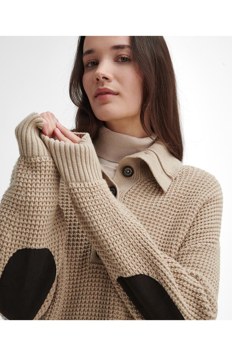 Barbour Woodside Long Sleeve Waffle Knit Cotton & Wool Polo Sweater, Alternate, color, Oatmeal