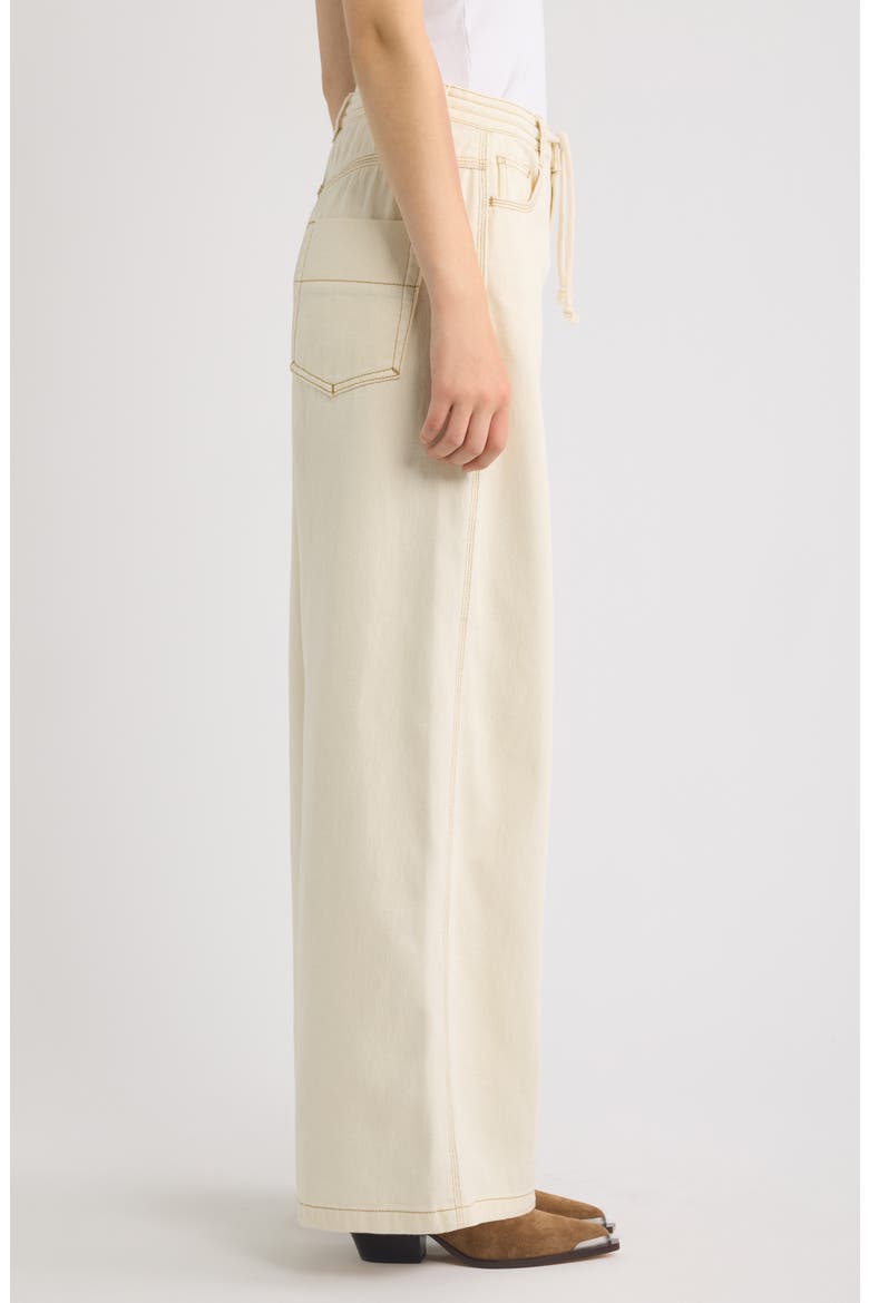 Drawstring High Waist Cotton Wide Leg Pants, Alternate, color, OFF WHITE