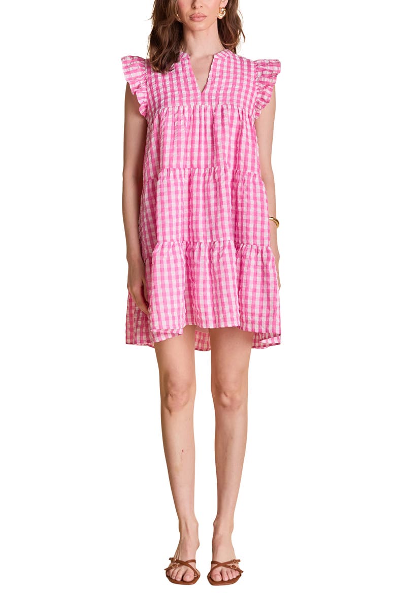 Gingham Check Tiered Minidress, Main, color, PINK