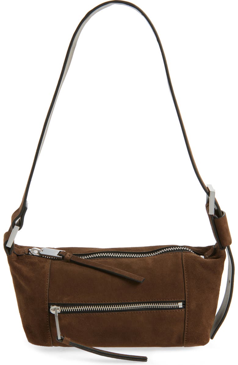 AllSaints Mini Vega Suede Shoulder Bag, Main, color, Fango Brown
