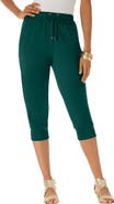 Roaman's Plus Size Soft Knit Capri Pant With Drawstring Waist