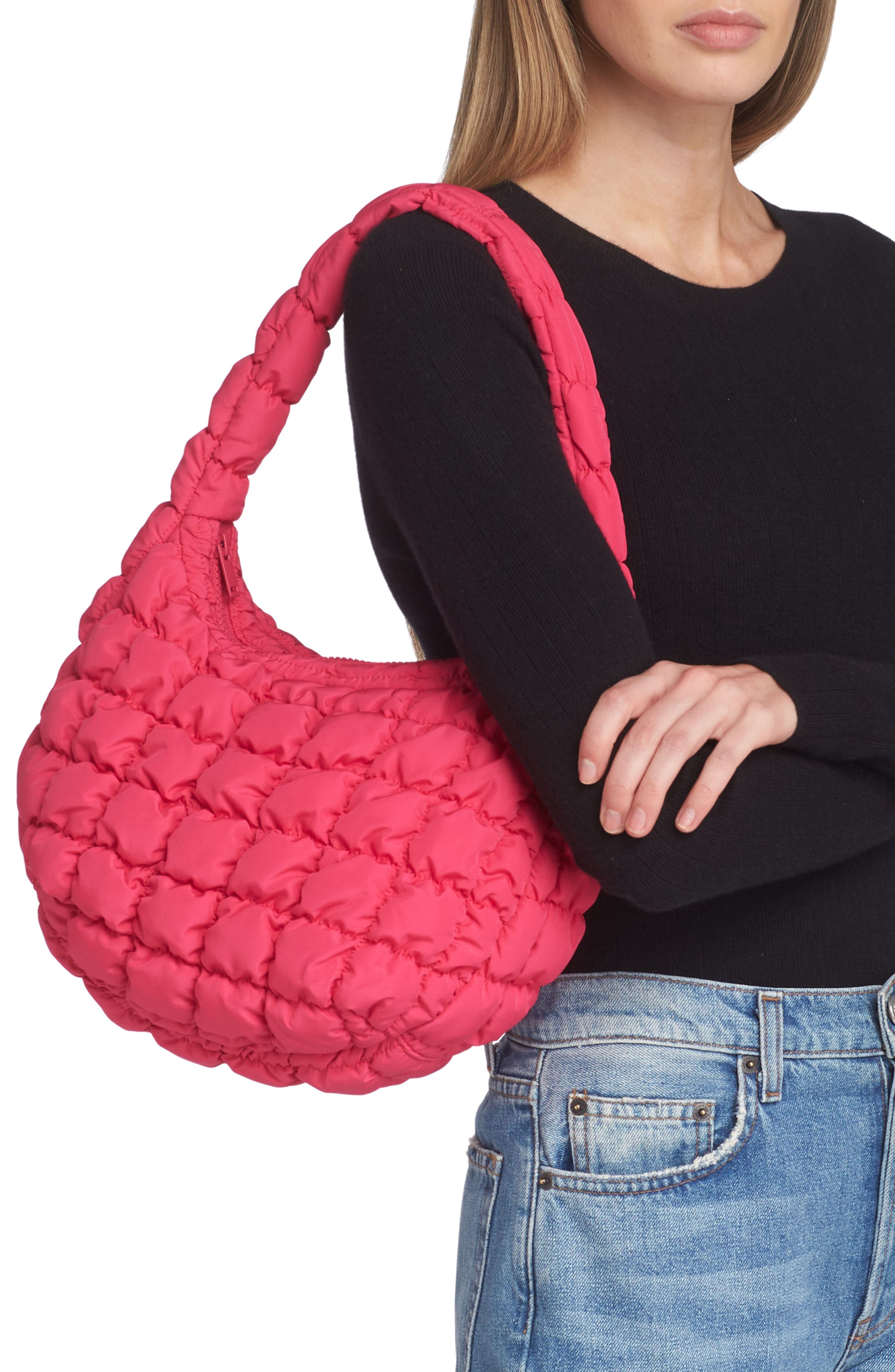 Quilted Recycled Polyester Shoulder Bag, Alternate, color, PINK