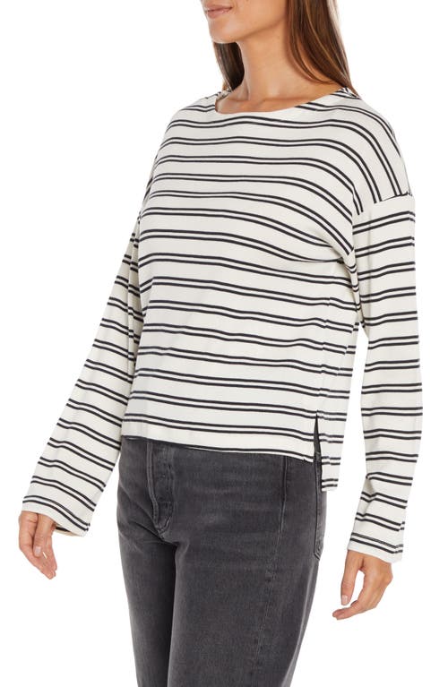 Three Dots Rumi Stripe Long Sleeve Cotton & Modal T-shirt In Egret/black Stripe
