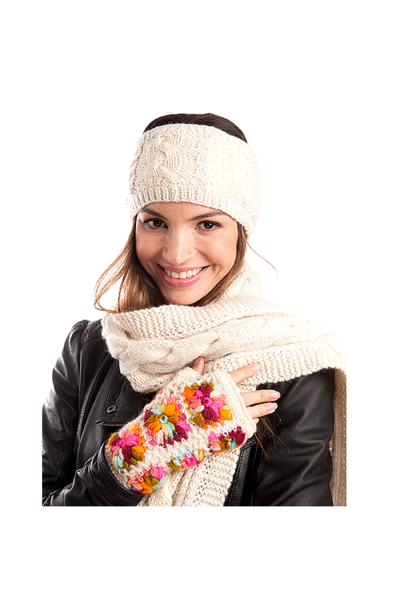 Nirvanna Designs Multi Color Flower Crochet Handwarmers, Alternate, color, Black Multi