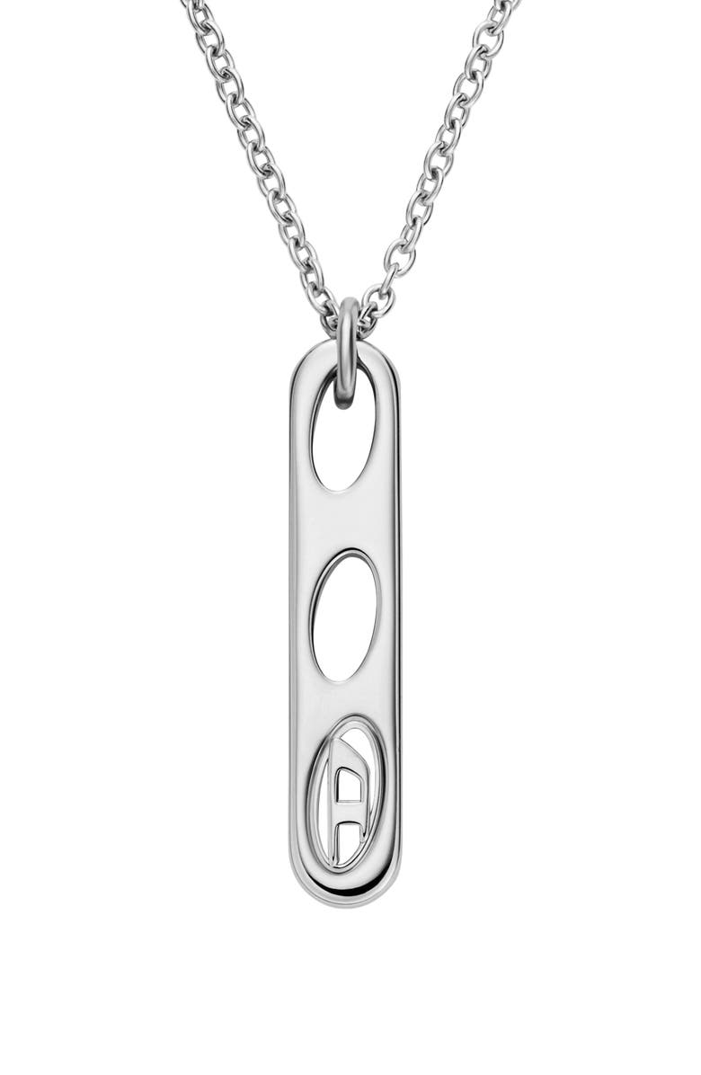 DIESEL<sup>®</sup> Oval D Bar Pendant Necklace, Main, color, Silver