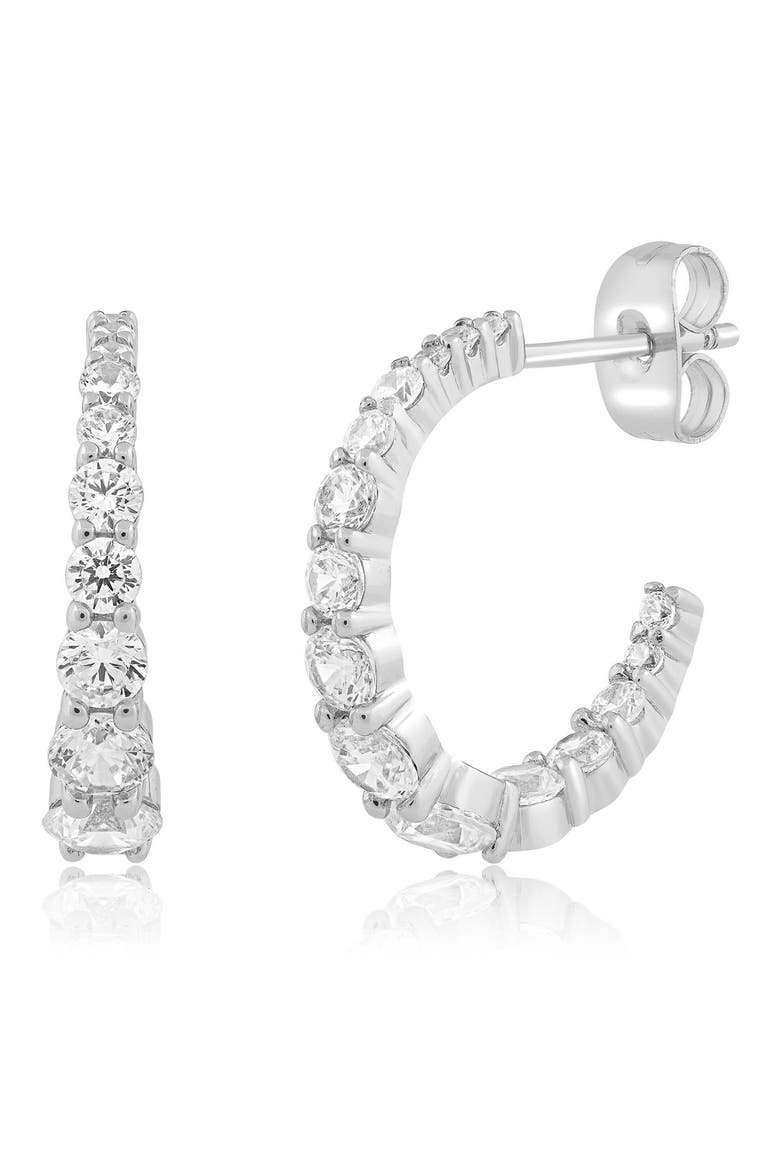 Cubic Zirconia Graduated Half Hoop Earrings, Main, color, SILVER