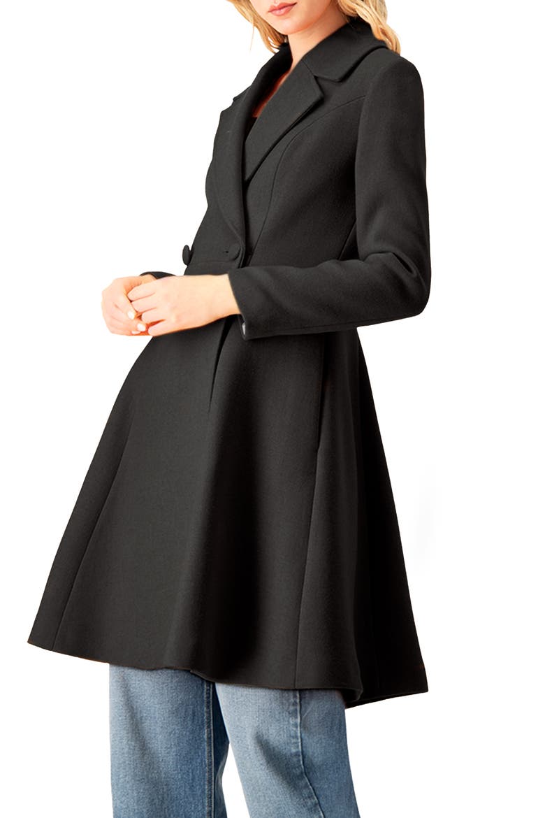Notched-Lapel Wool-Blend Fit-and-Flare Coat, Alternate, color, Black