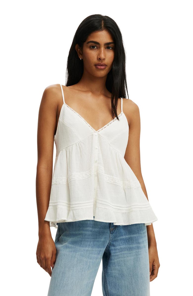 Cotton On Women's Billie Lace Babydoll Cami, Main, color, Gardenia