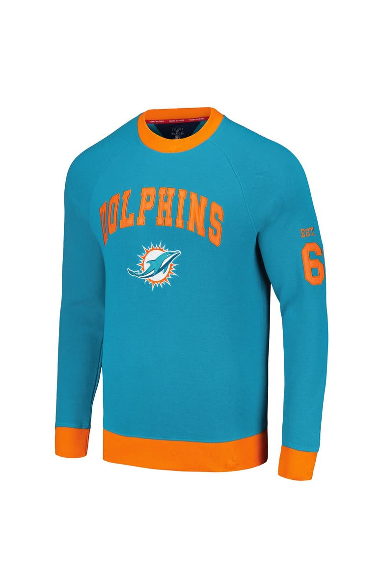 Tommy Hilfiger Men's Tommy Hilfiger Aqua Miami Dolphins Reese Raglan Tri-Blend Pullover Sweatshirt, Alternate, color, Aqua