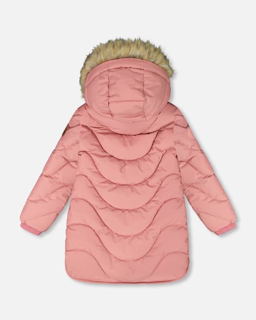Deux Par Deux Long Wavy Quilt Puffy Winter Coat In Pink