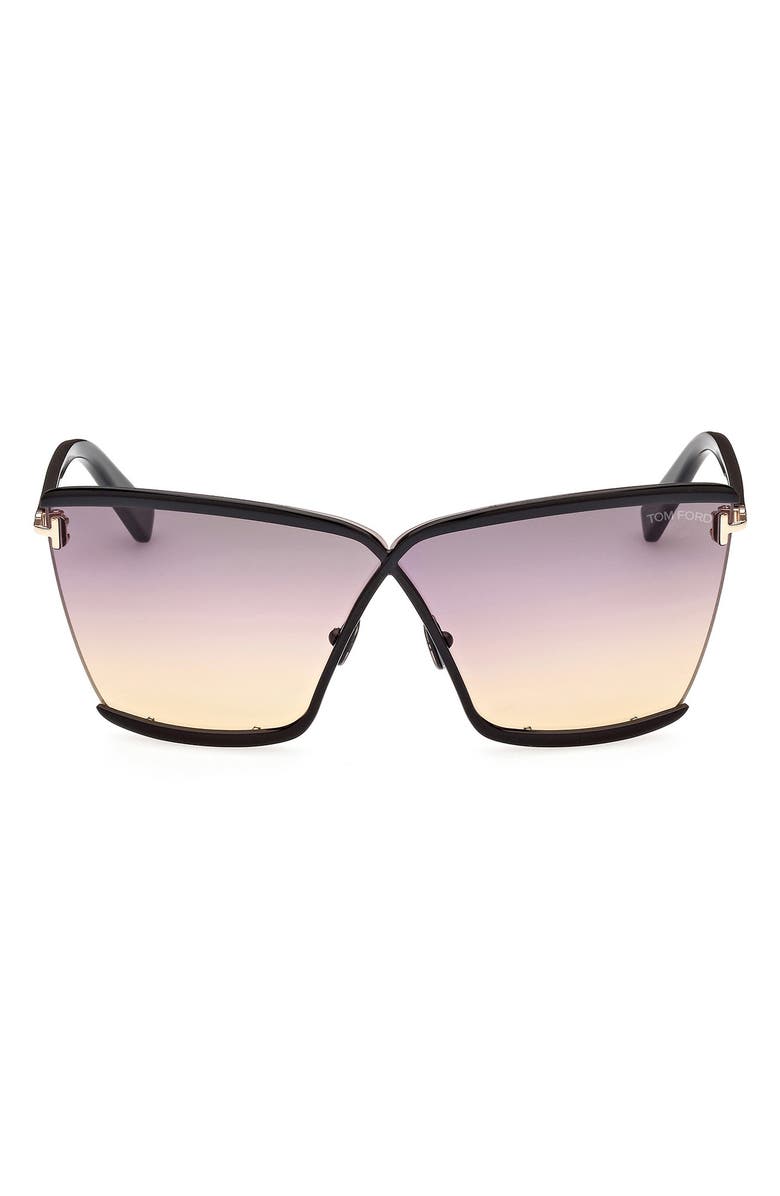 TOM FORD Elle 71mm Gradient Square Sunglasses, Main, color, Shiny Black / Gradient Smoke