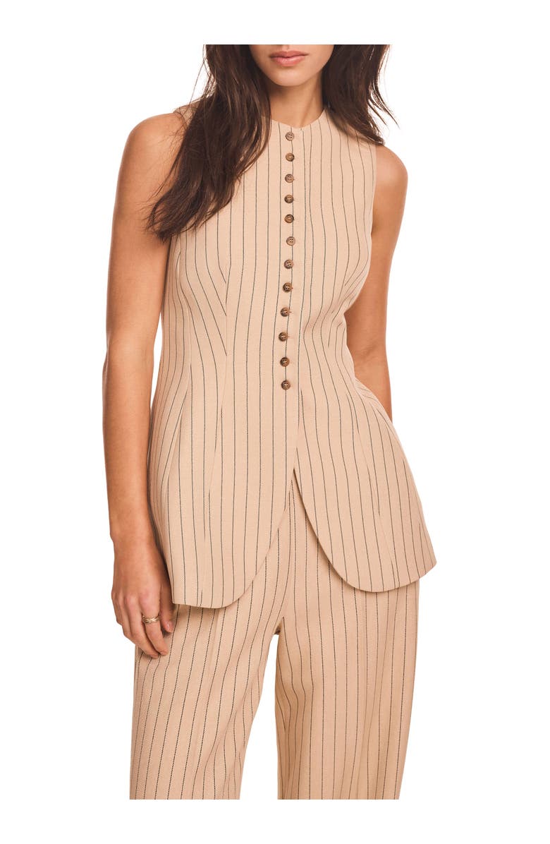 MINT VELVET Pinstripe Longline Waistcoat, Main, color, Camel