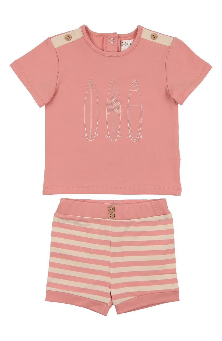 Manière Kids' Island Stripe Shirt & Shorts Set, Main, color, Salmon