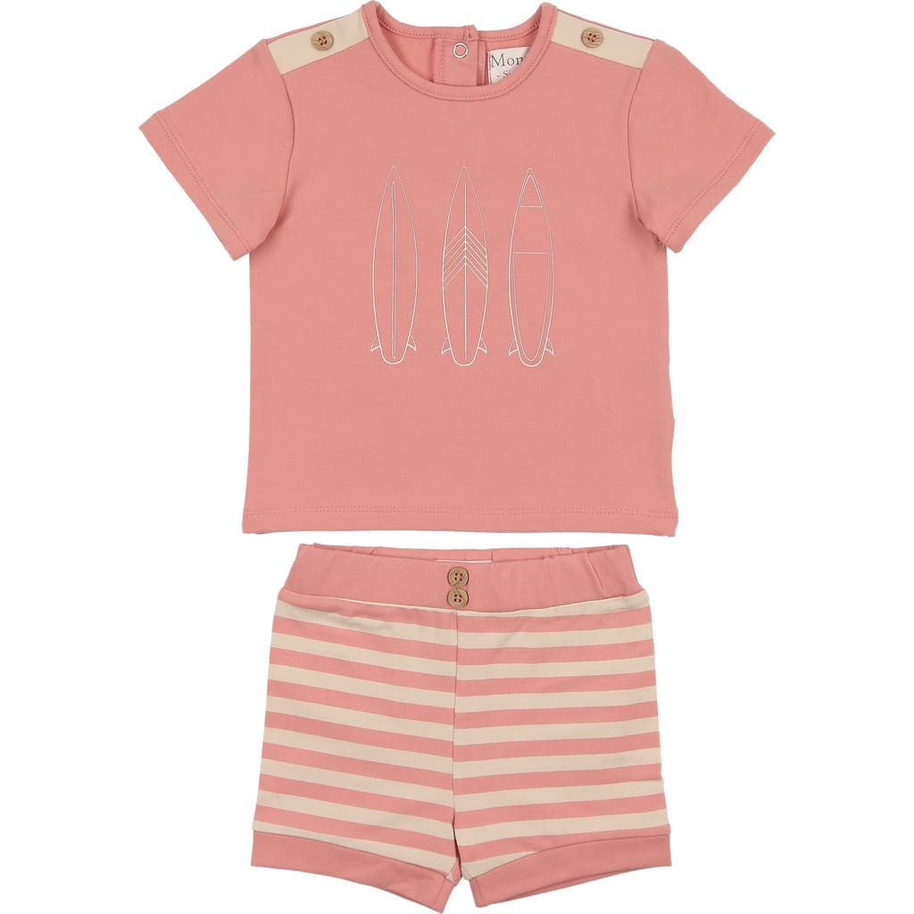 Maniere Manière Kids' Island Stripe Shirt & Shorts Set In Pink