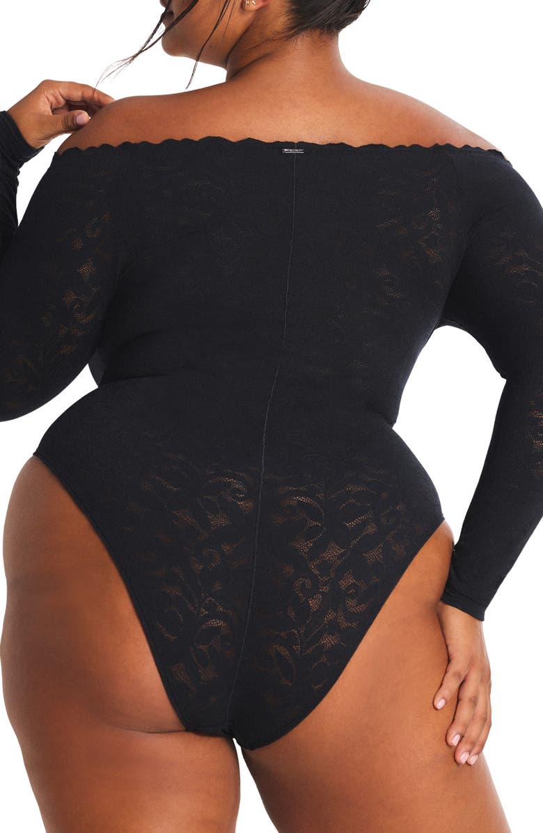 SAVAGE X FENTY Lacy Dreams Pajama Bodysuit, Alternate, color, Black Caviar