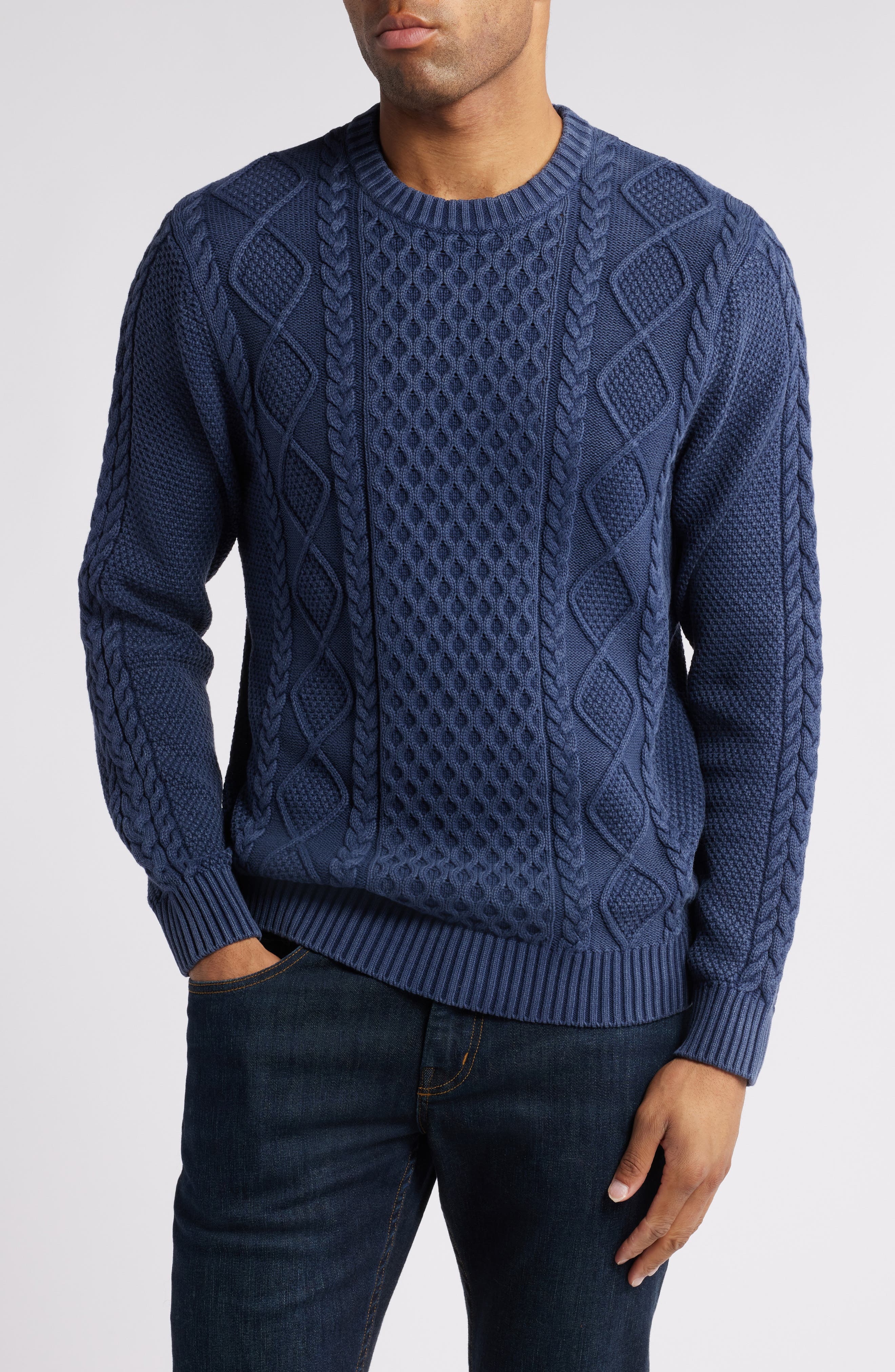 Schott NYC Stonewash Cable Stitch Sweater in Navy 