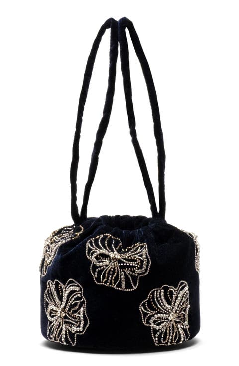 Pouf Floral Embroidered Velvet Pouch