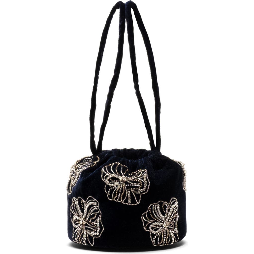 Frances Valentine Pouf Floral Embroidered Velvet Pouch In Multi
