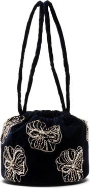 Frances Valentine Pouf Floral Embroidered Velvet Pouch