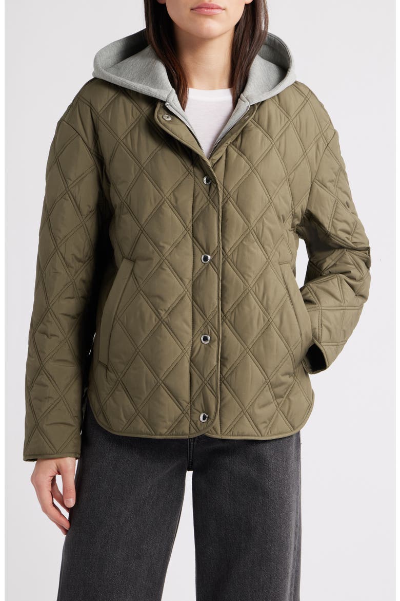 Hoodie Bib Quilted Jacket, Alternate, color, SAGE