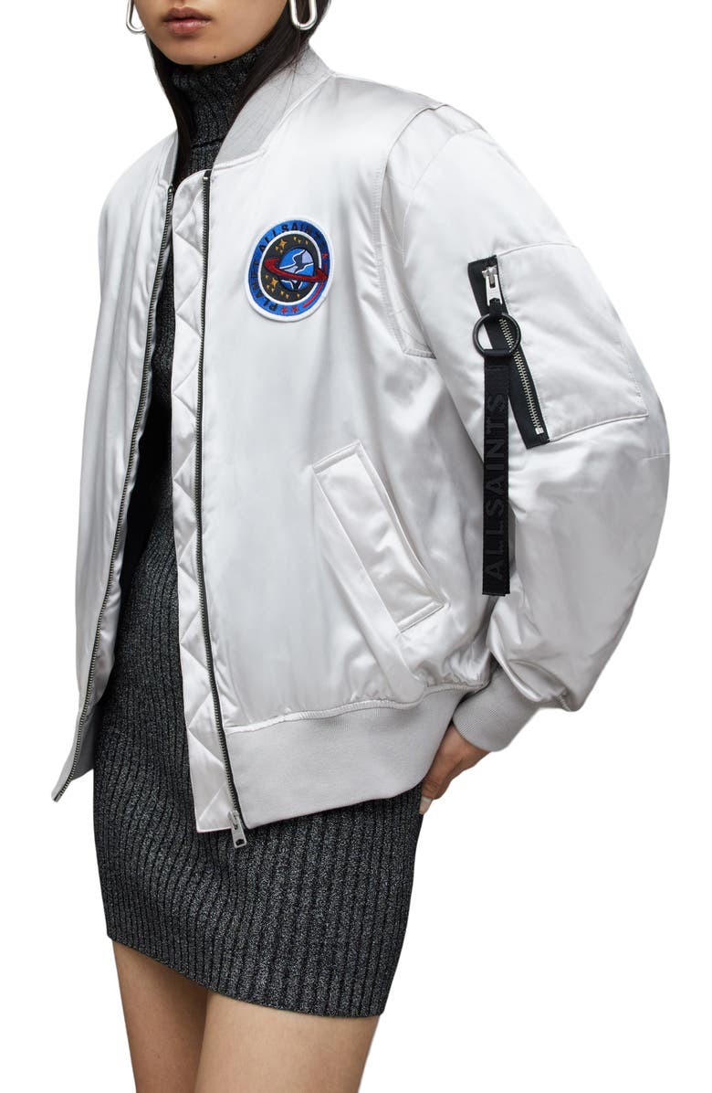 AllSaints Echo Logo Patch Satin Bomber Jacket, Alternate, color, 