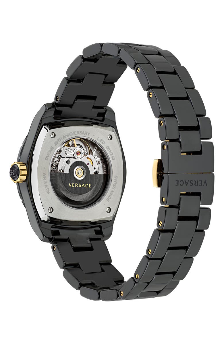 Versace DV One 20th Anniversary Diamond Automatic Ceramic Bracelet Watch, 40mm, Alternate, color, Black Ceramic