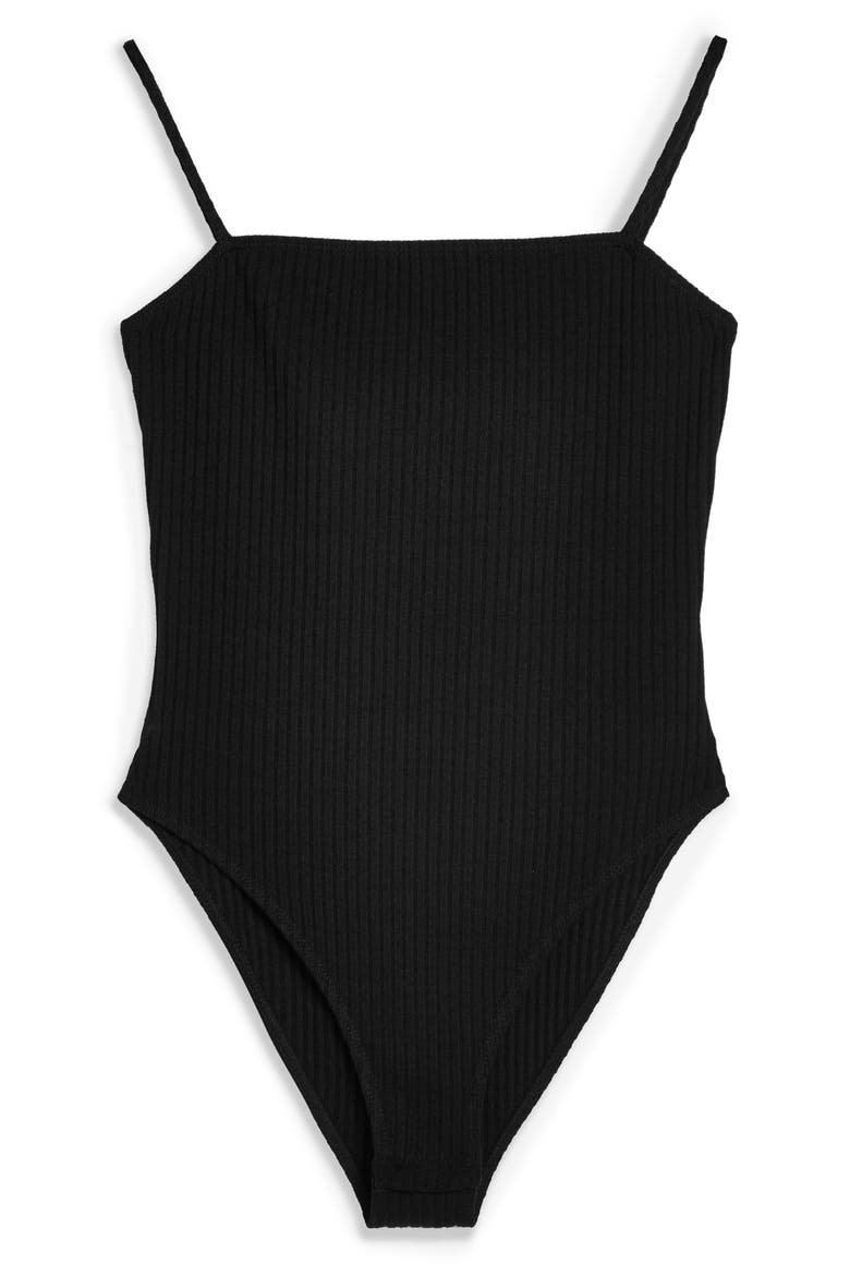 Ribbed Square Neck Bodysuit, Alternate, color, BLACK
